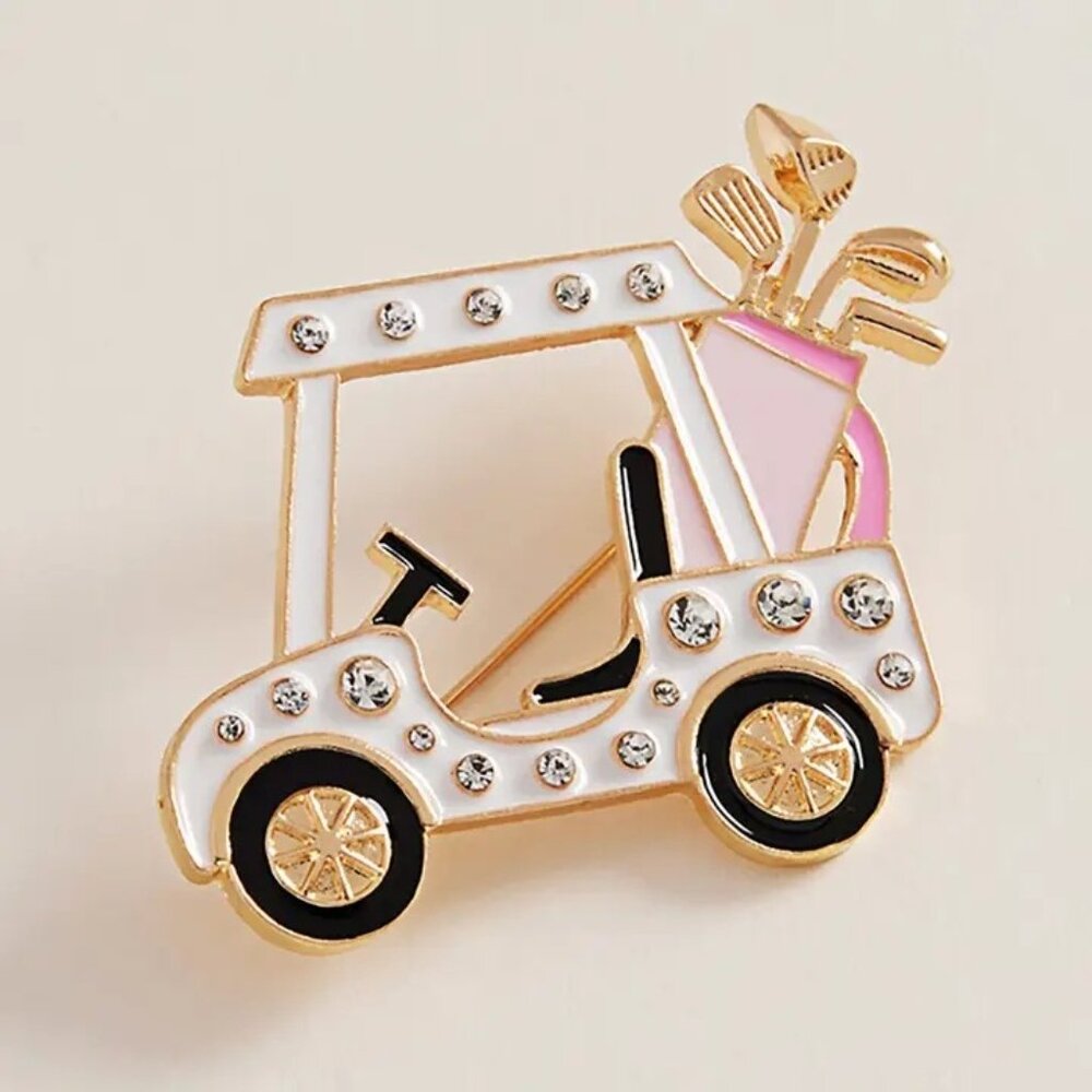 2/$30 Golf Cart Rhinestone Brooches & 18th Hole Earrings Set - Picture 5 of 8